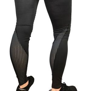 SHAPE Black Leggings Perforated Mesh Legs Textured Reinforced Knees Small